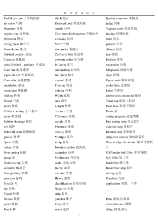 轮胎行业专业词汇