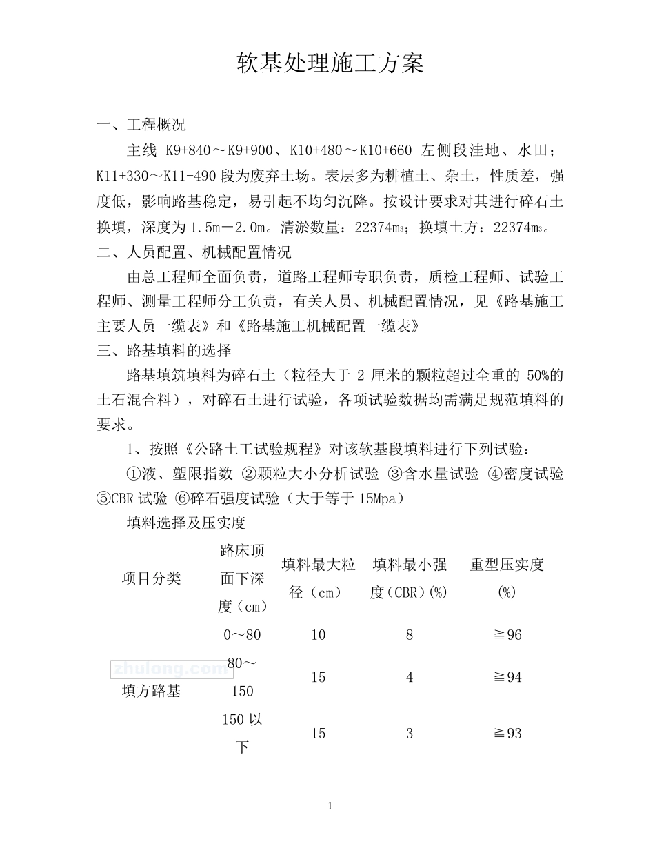 软土换填碎石土施工方案_第1页