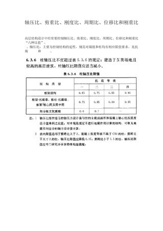 轴压比、剪重比、刚度比、周期比、位移比和刚重比