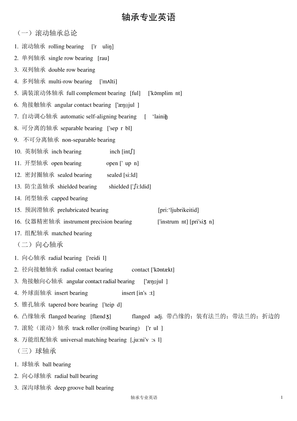轴承专业英语大全_第1页