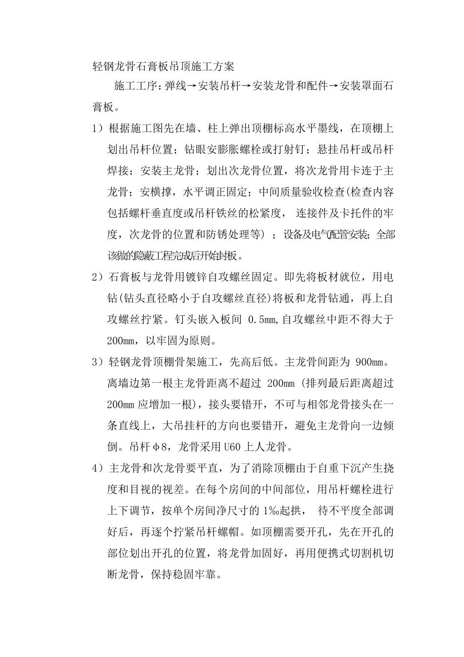 轻钢龙骨石膏板吊顶施工方案_第1页