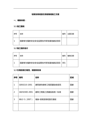 轻钢龙骨纸面石膏板隔墙施工组织设计方案
