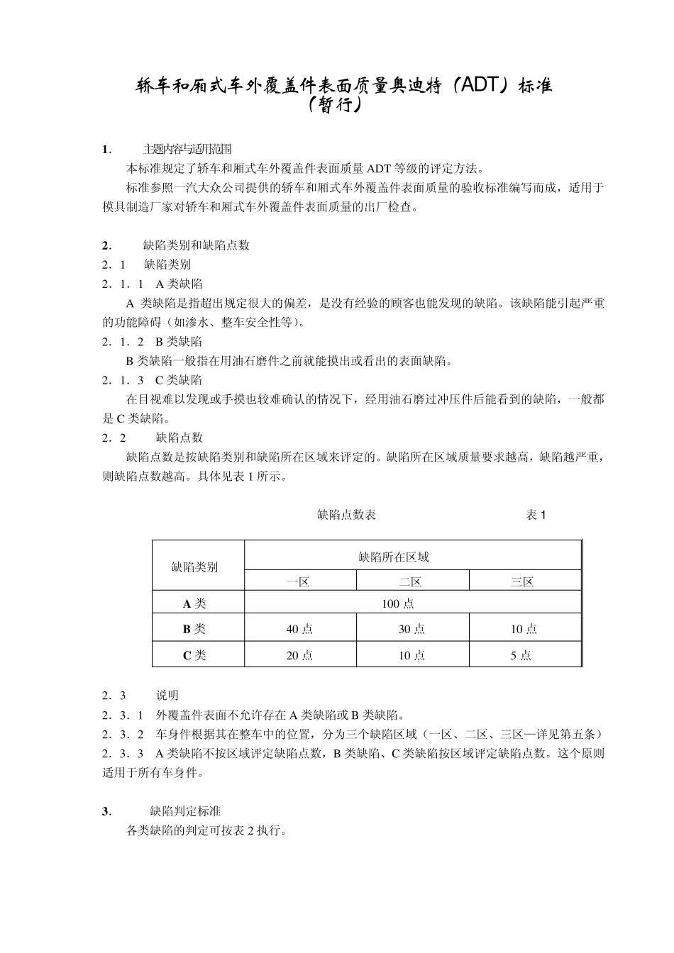 轿车和厢式车外覆盖件表面质量奥迪特标准(暂行)_第1页