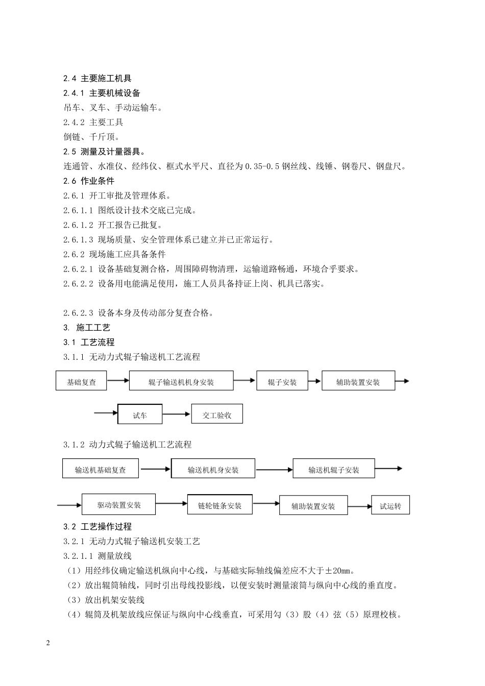 辊道输送机安装工艺标准_第2页