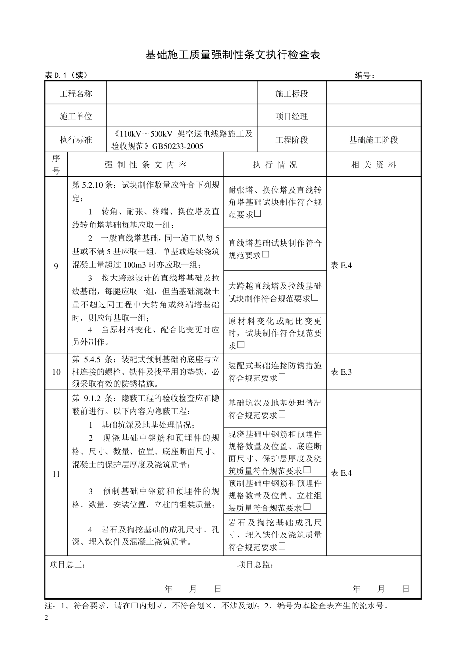 输电线路工程质量强制性条文执行检查表_第2页