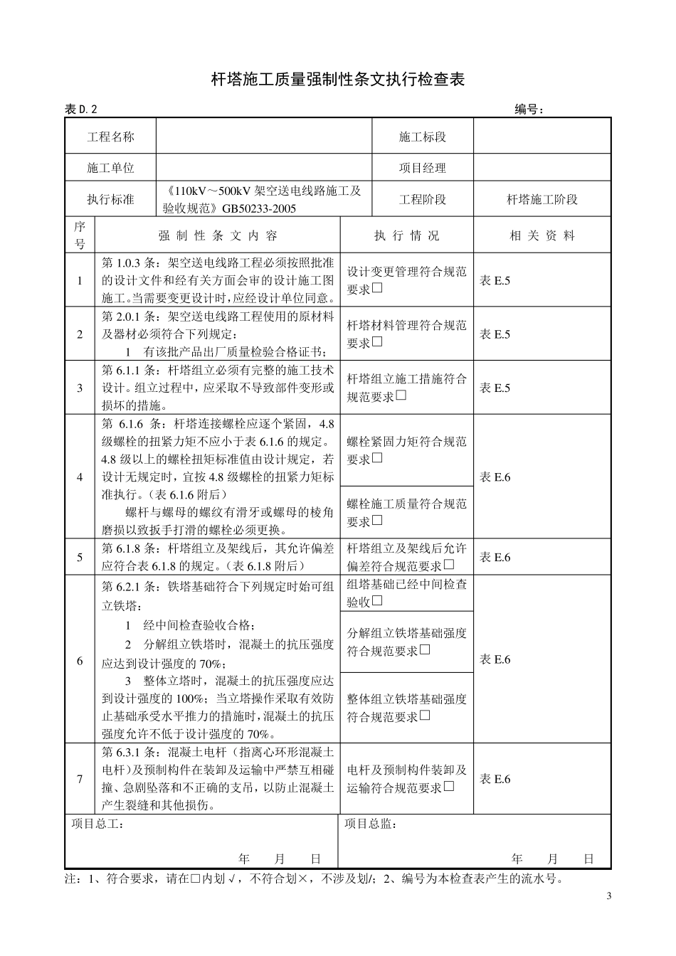 输电线路工程质量强制性条文执行检查表_第3页