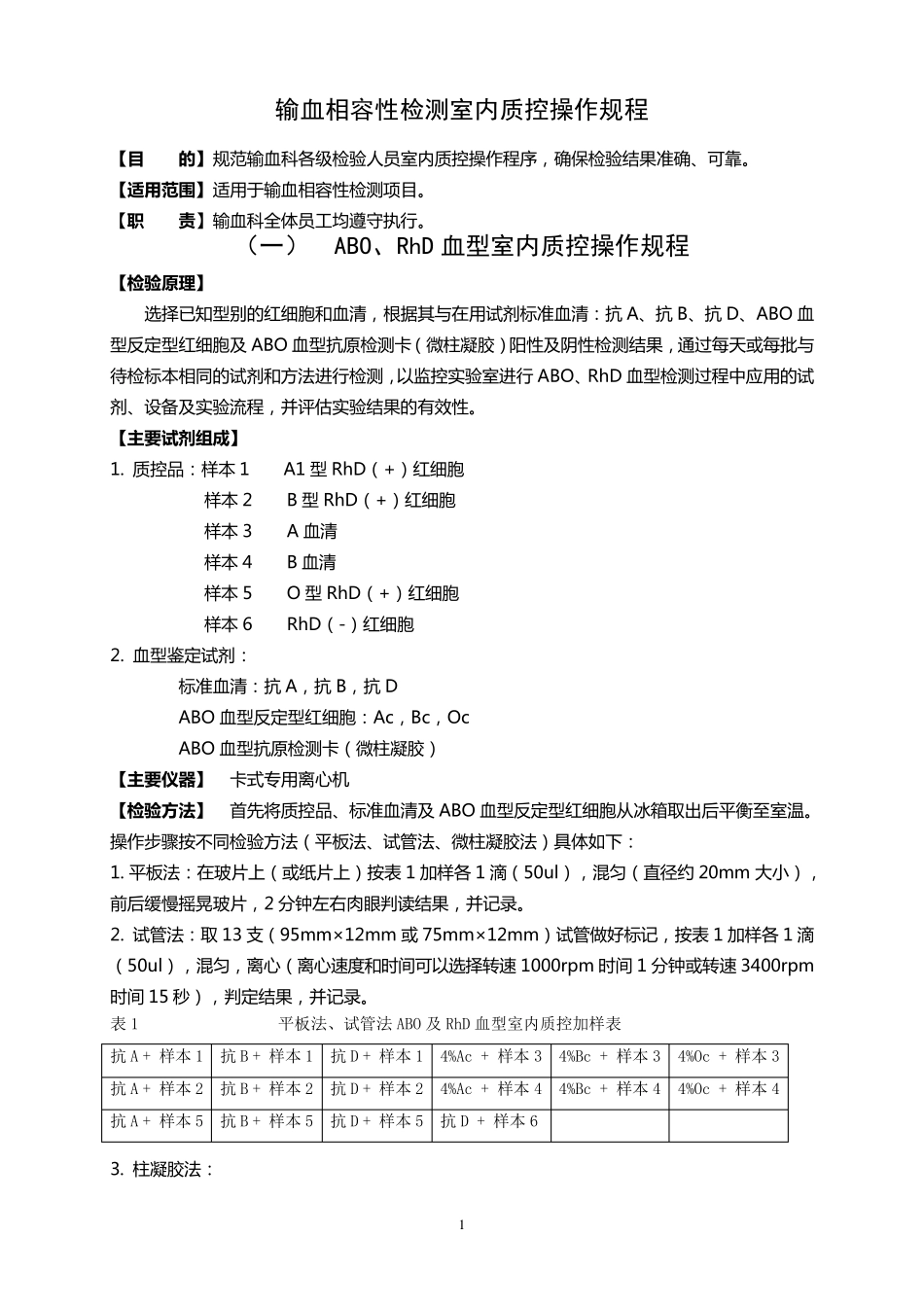 输血相容性检测室内质控操作规程_第1页