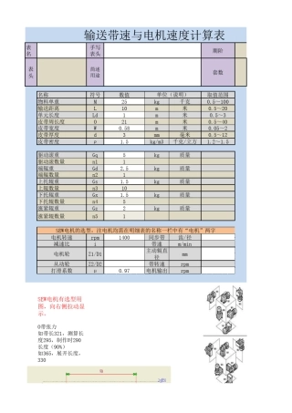 输送带速与电机功率计算表