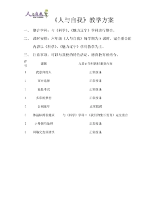 辽宁师范大学地方课六年级下册人与自我教案