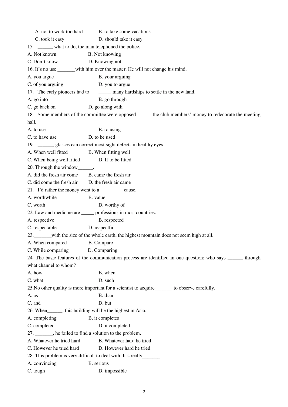 辽宁省成人本科生学士学位英语课程考试_第2页