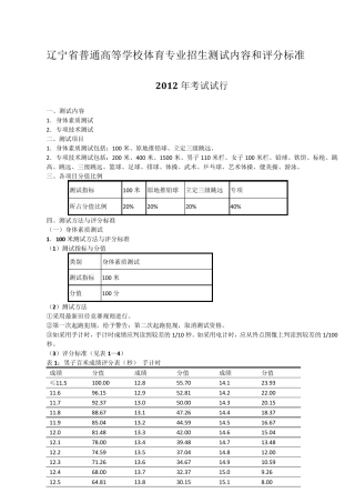 辽宁省普通高等学校体育专业招生测试内容和评分标准