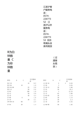 过渡接头标准(含价格)