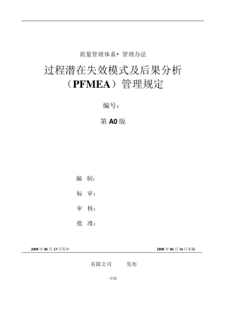 过程潜在失效模式及后果分析(PFMEA)管理规定CN