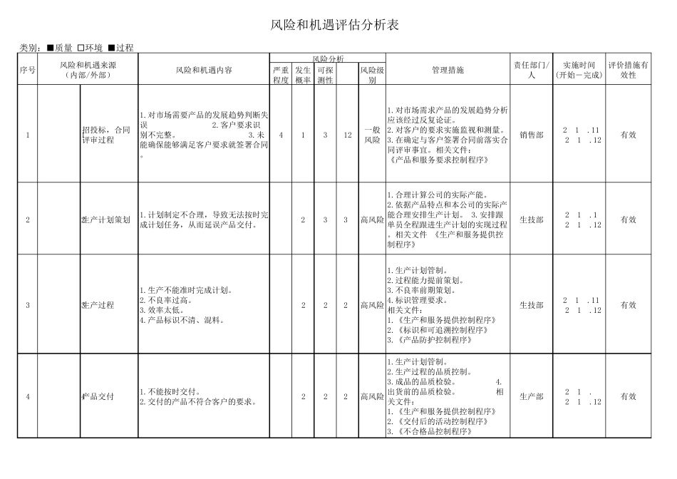 过程风险和机遇评估分析表_第1页