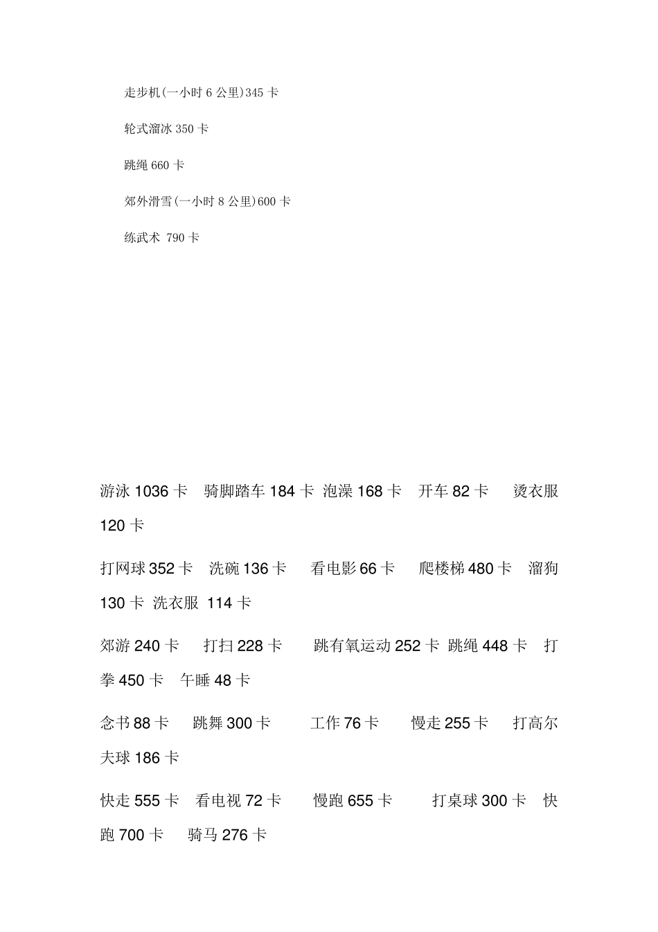 运动消耗卡路里对照表_第2页