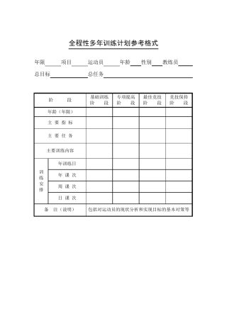 运动训练计划表