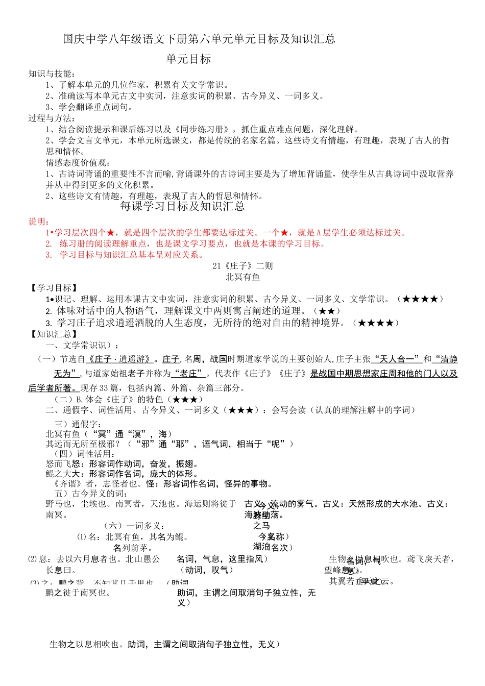 (完整版)八年级语文下册第六单元单元目标及知识汇总_第1页