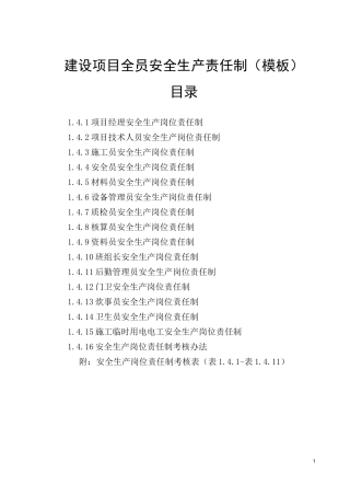 建设项目全员安全生产责任制(模板)