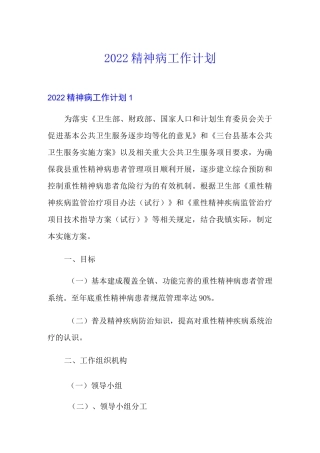2022精神病工作计划