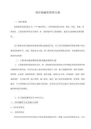 项目投融资管理具体方案