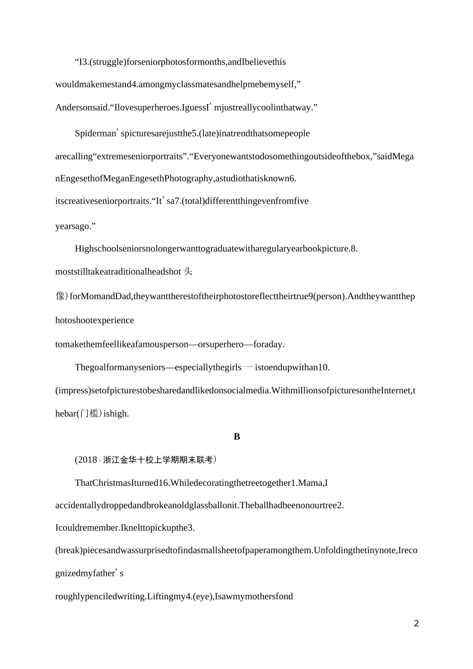 高考英语语篇填空提升练非谓语动词_第2页