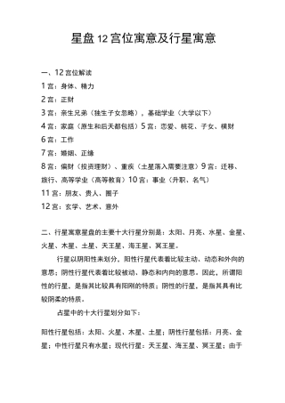 12宫位寓意及行星寓意