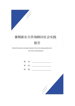 暑期新东方咨询顾问社会实践报告范本