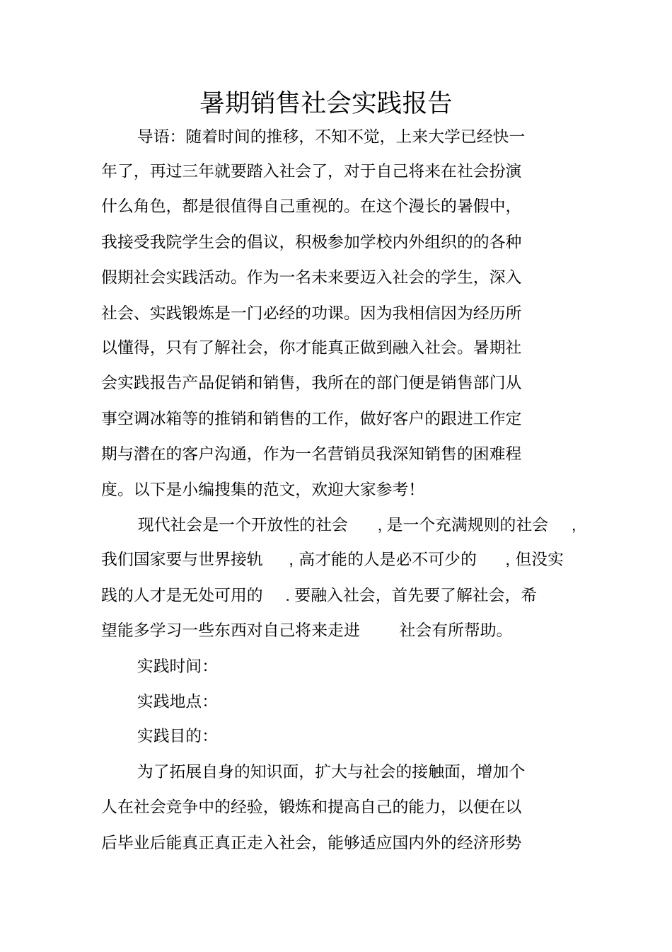 暑期销售社会实践报告_第1页