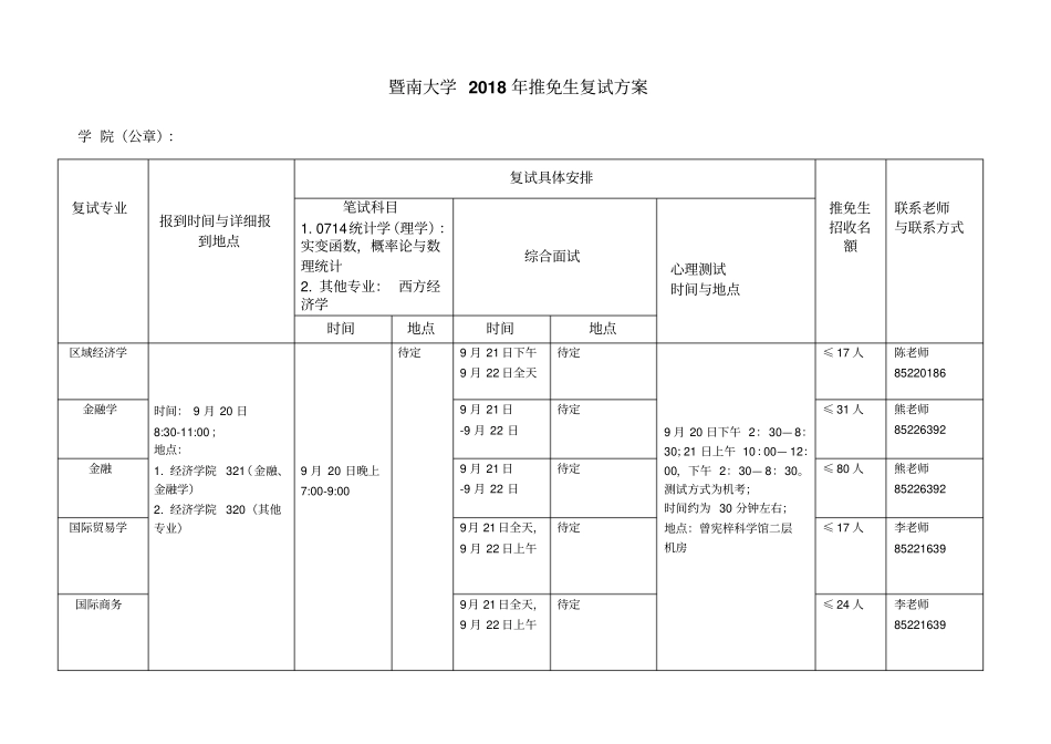 暨南大学2018年推免生复试方案_第1页