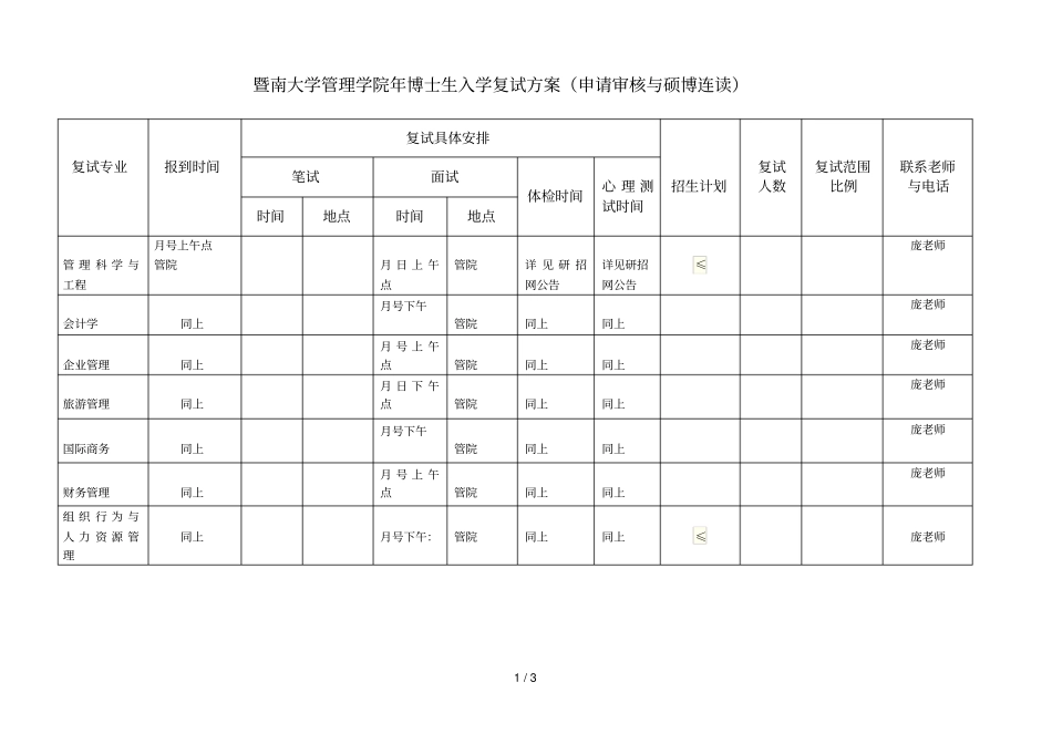 暨南大学管理学院2018年博士生入学复试方案申请审核与硕_第1页