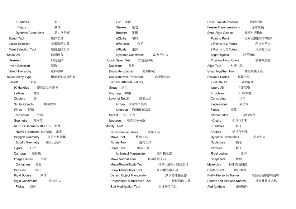 最全Maya菜单中英对照表分析_第2页