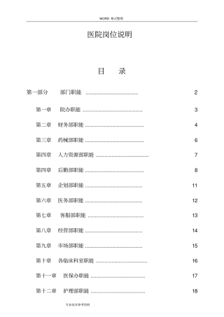 最全医院岗位说明书模板