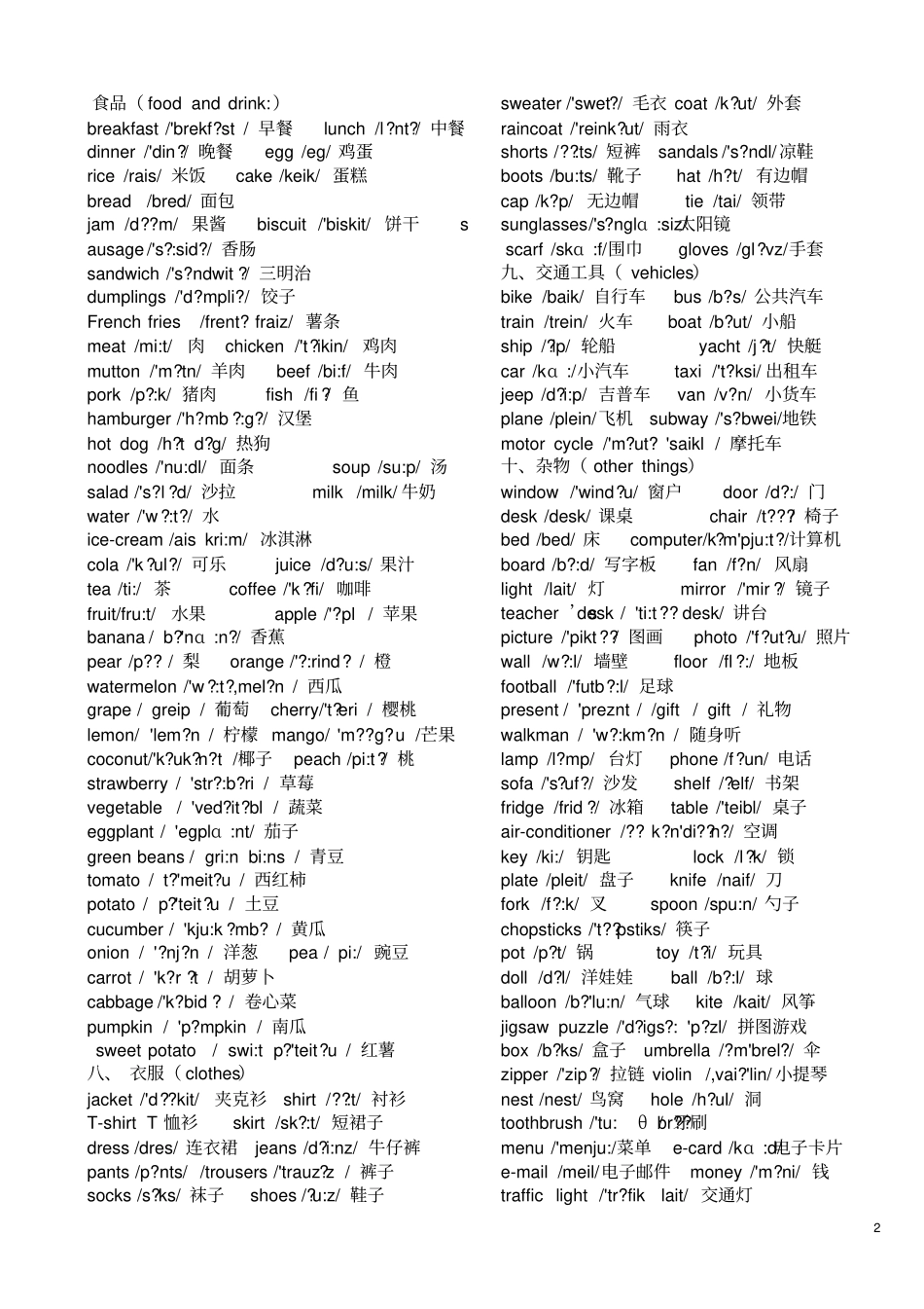 最全小学英语单词大全合集带音标,推荐文档_第2页