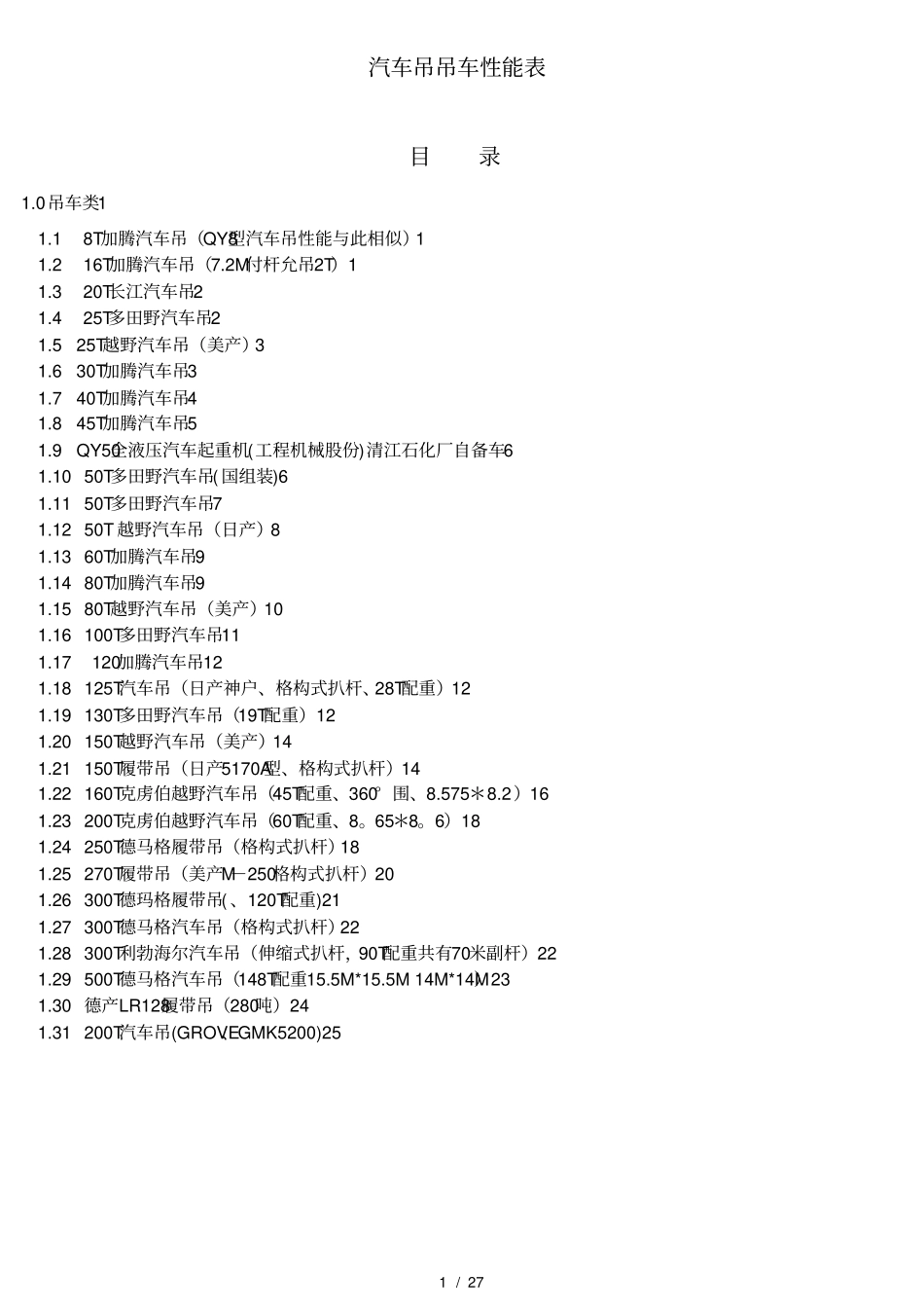 最全的汽车吊车性能表版资料全_第1页