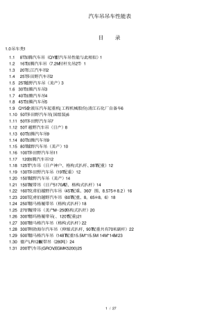 最全的汽车吊车性能表版资料全