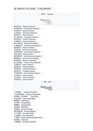 最全紧固件中英文对照汇总