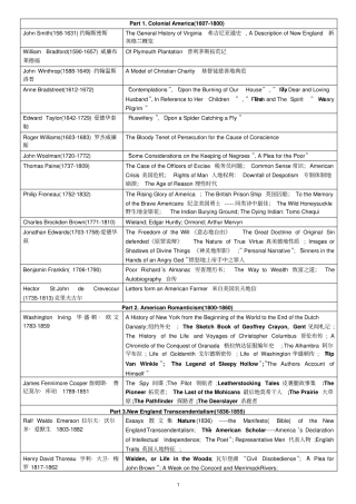 最全美国文学史笔记英文版本按时间顺序