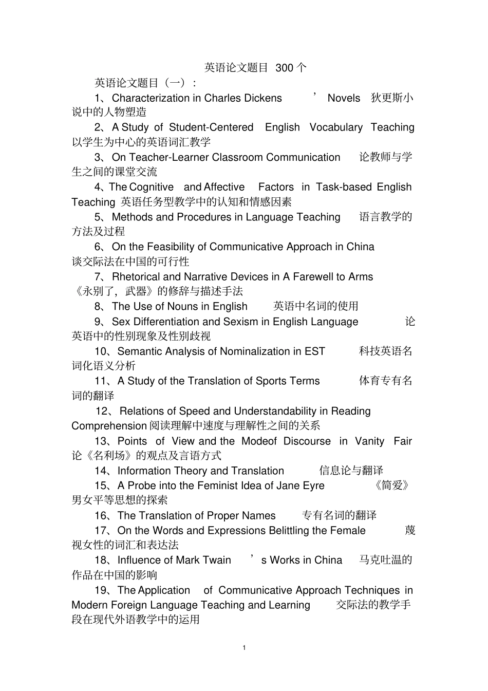 最全英语论文题目范文汇编大全_第1页