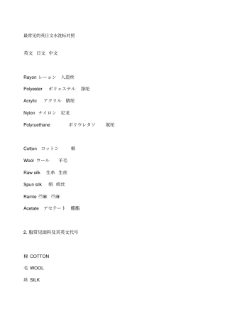 最常见的英日文水洗标对照