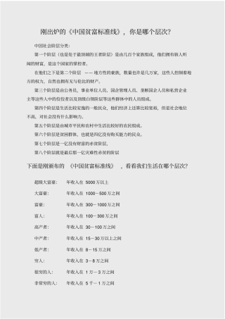 最新中国贫富标准线