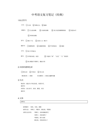 最新中考语文复习笔记经典收藏