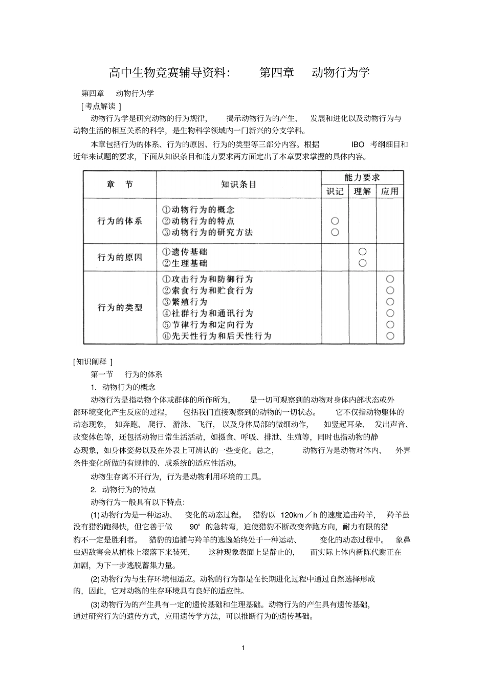 最新人教版2018年高中生物竞赛辅导资料：动物行为学_第1页