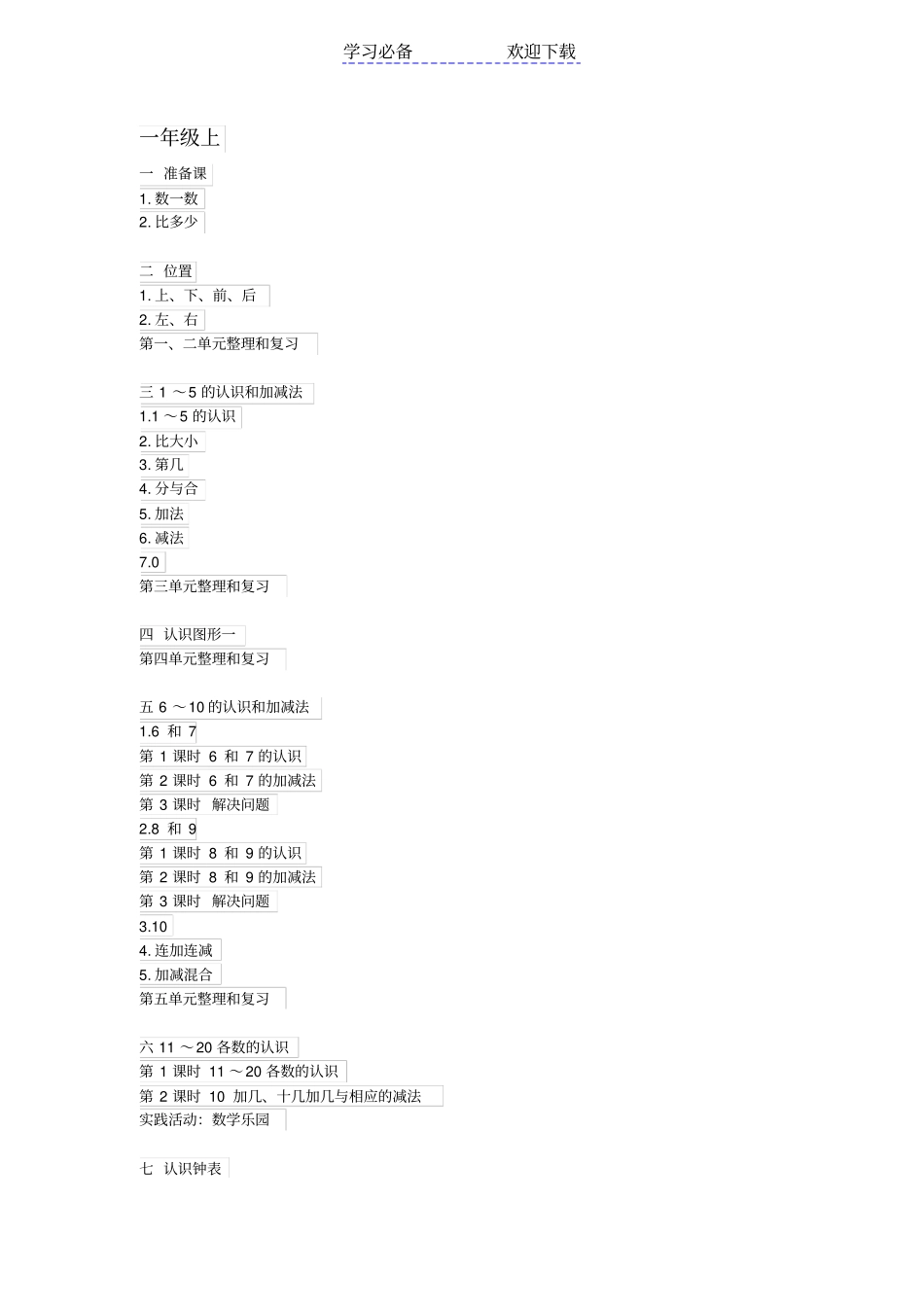 最新人教版小学数学最新版目录全_第1页