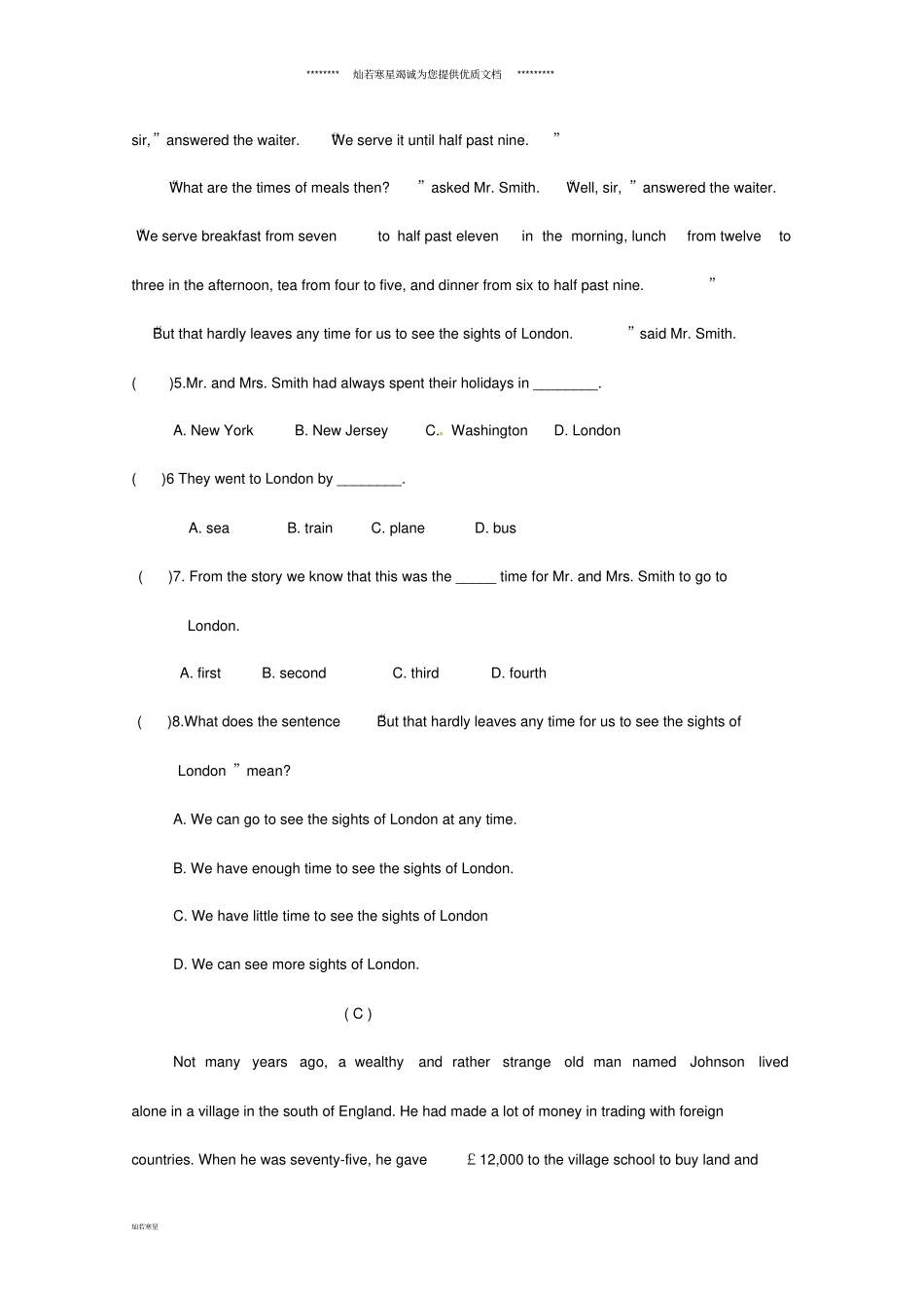 最新人教版高一英语上学期期中试题无答案_第3页