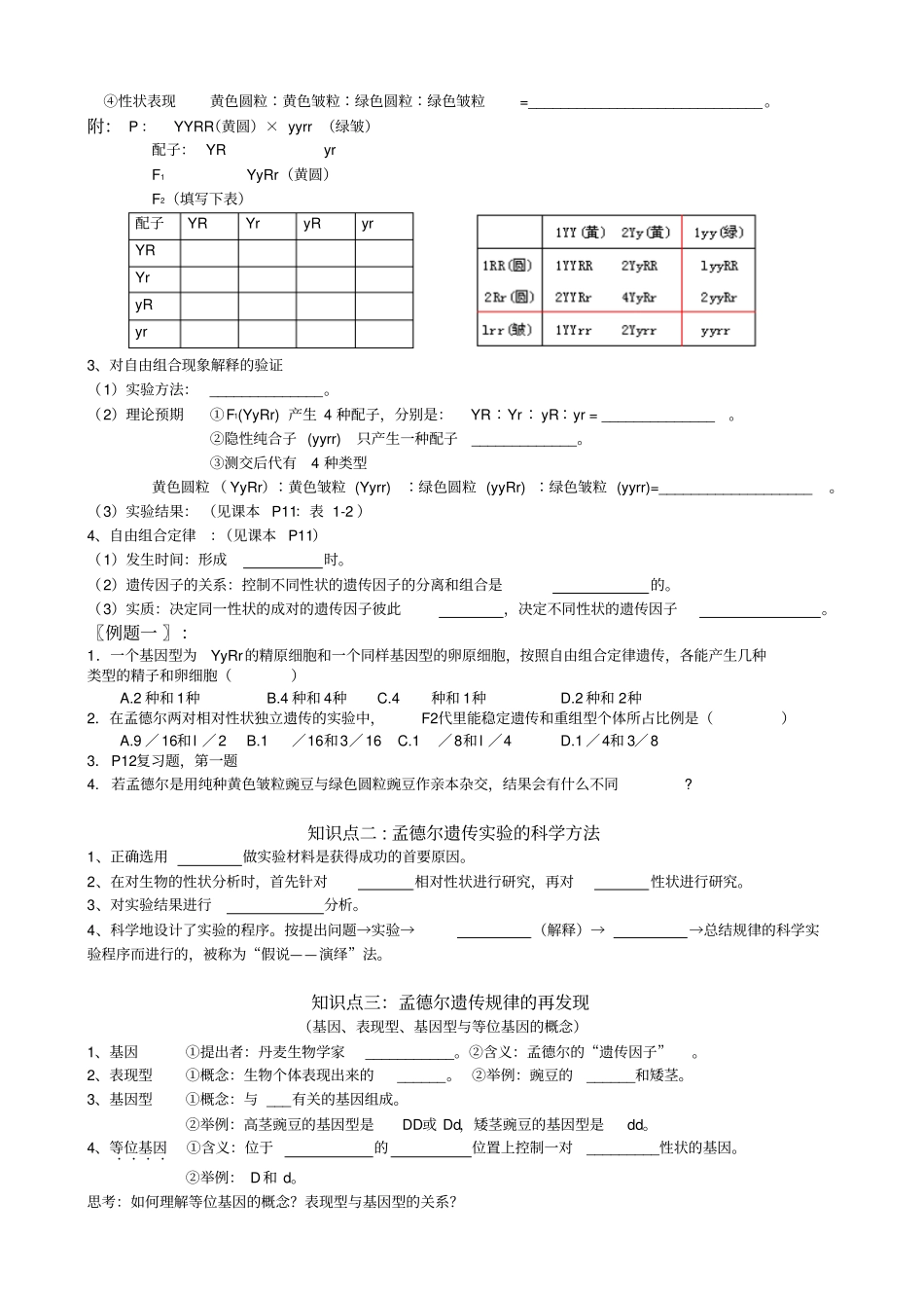 最新人教版高中生物必修2精品导学案孟德尔的豌豆杂交试验二_第2页