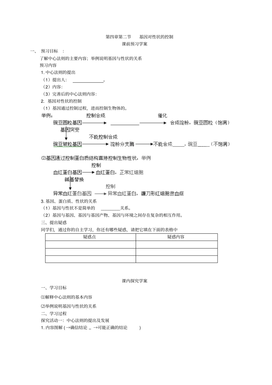 最新人教版高中生物必修二第2节基因对性状的控制导学案_第1页