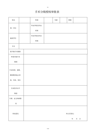 最新手术分级授权审批表-精选版整理版