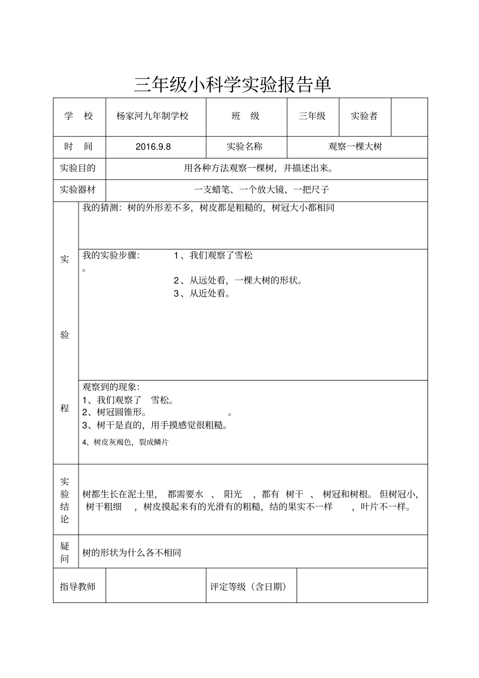 最新教科版三年级上册科学试验报告单汇总_第1页
