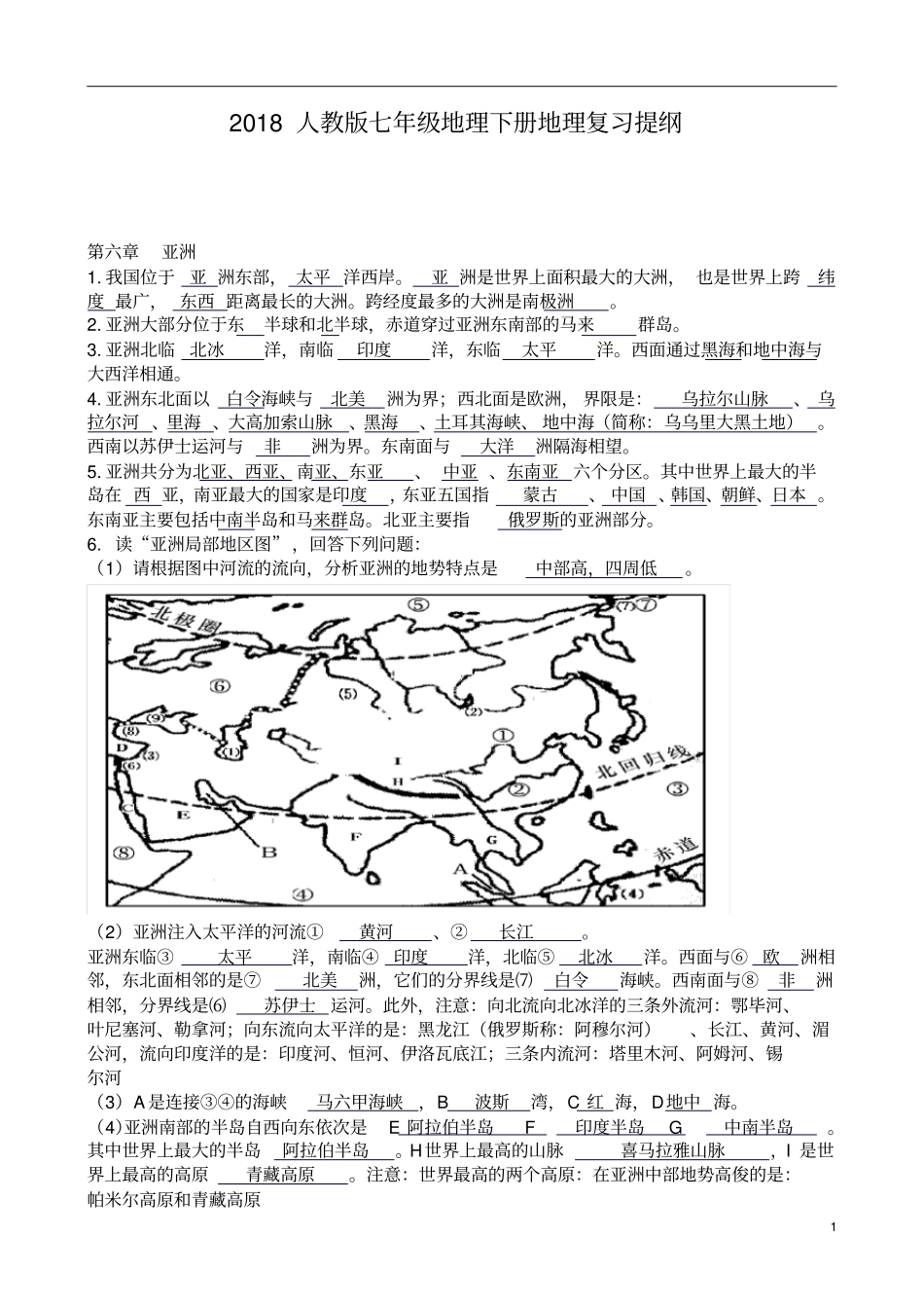 最新版人版七年级地理下册地理知识点总结良心出品必属精品_第1页
