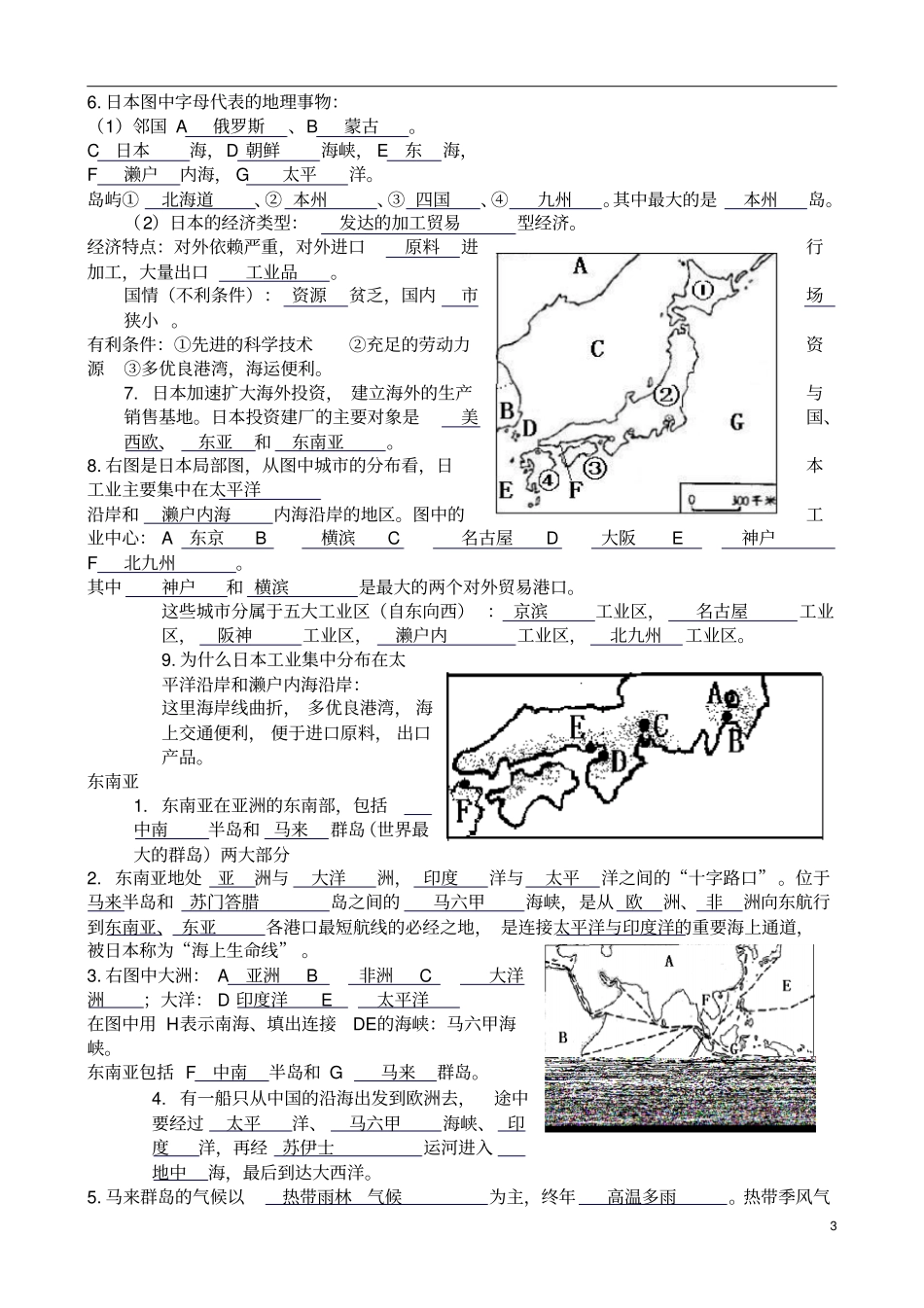 最新版人版七年级地理下册地理知识点总结良心出品必属精品_第3页